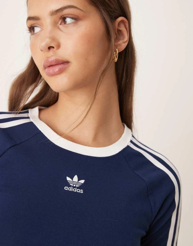 Adidas adidas Originals Adicolor 3 stripe cropped t-shirt in navy 4