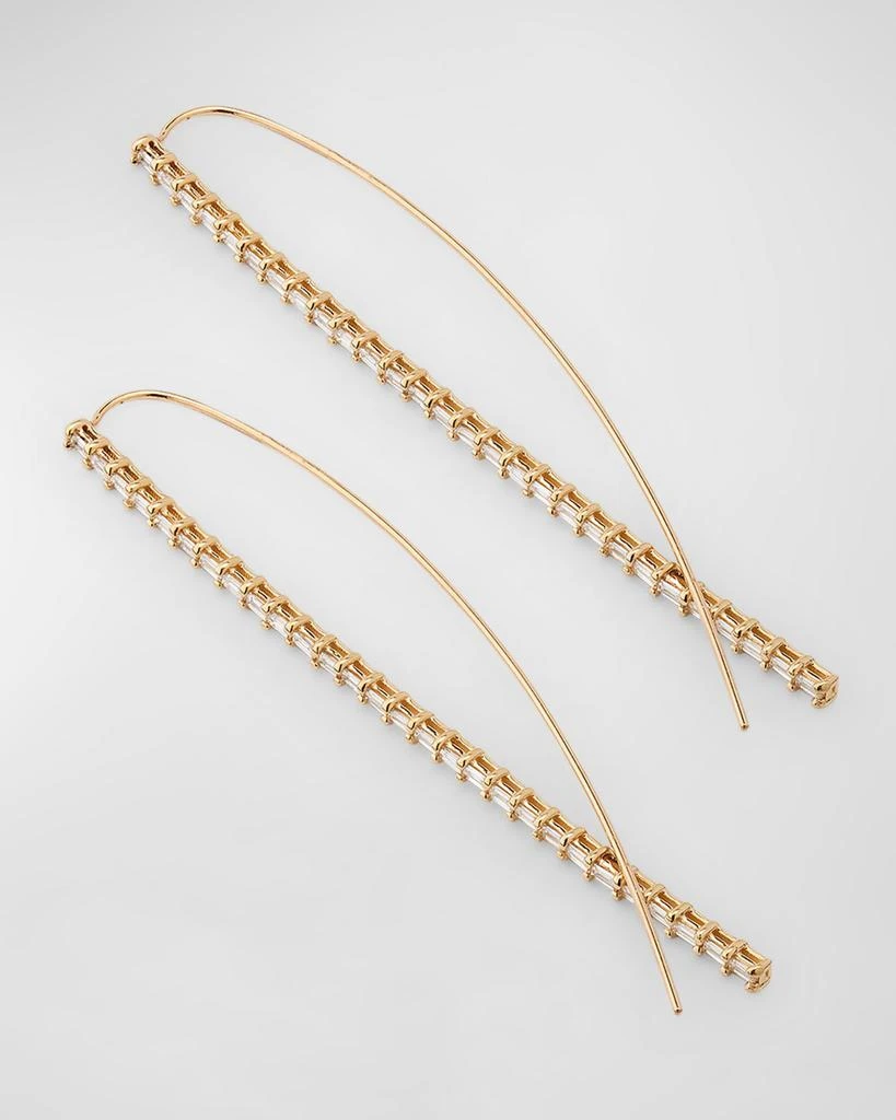 LANA 14K Gold Baguette Diamond Narrow Upside-Down Threader Hoop Earrings 3