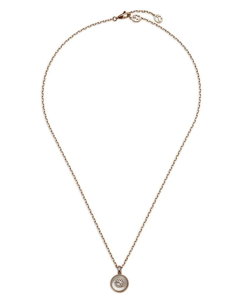 Gucci 18K Rose Gold-Plated Interlocking Mother of Pearl 
Diamond Logo Reversible Pendant Necklace, 16" 1