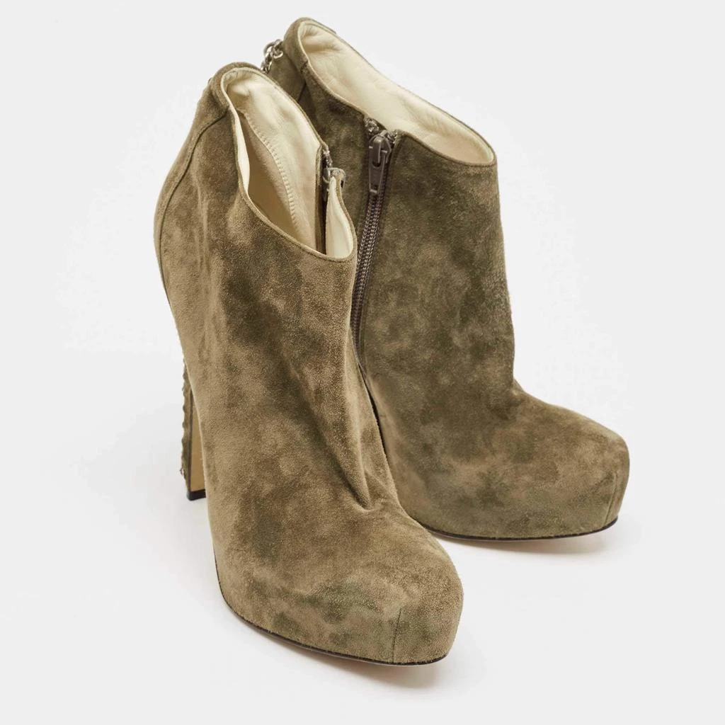 Brian Atwood Brian Atwood Olive Green Suede Chain Embellished Booties Size 38.5 4