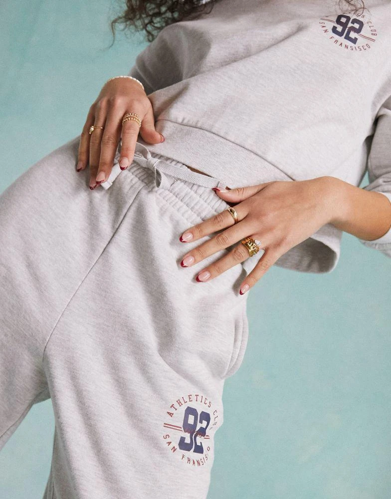Miss Selfridge Miss Selfridge oversized graphic co-ord jogger in grey marl 4