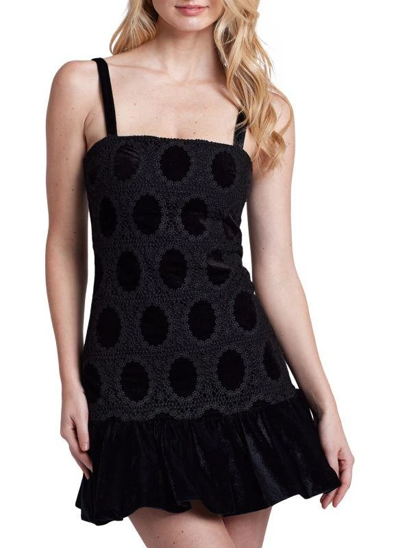 PatBO Velvet & Lace Flounce-Hem Minidress 1