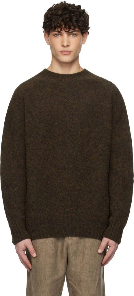 Sunspel Brown Shetland Crew Neck Sweater 1