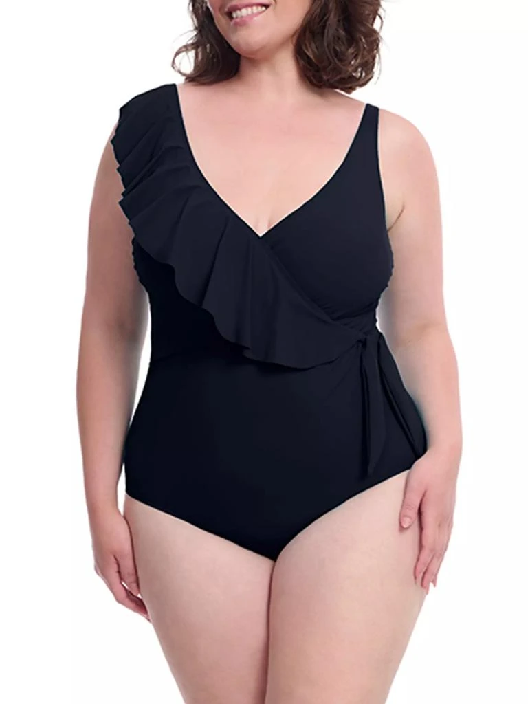 Gottex Swimwear Plus Tutti Fruitti Asymmetric Ruffle One-Piece Swimsuit 1