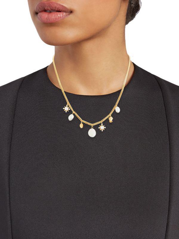 AWE INSPIRED ​14K Gold Vermeil, Freshwater Pearl & Diamond Choker Necklace