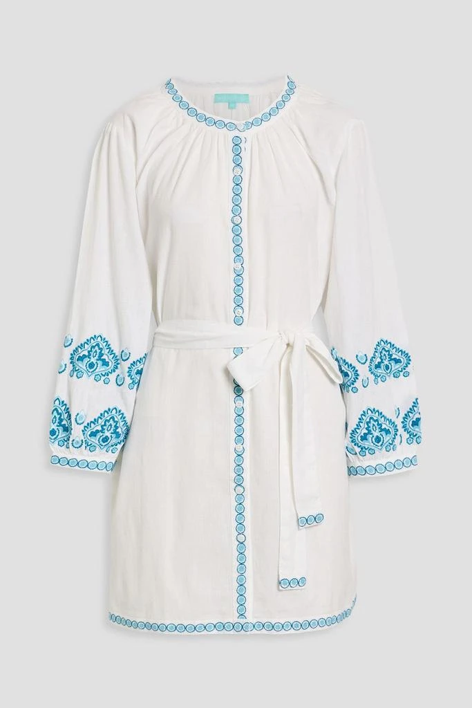 MELISSA ODABASH Tania embroidered cotton and linen-blend mini dress