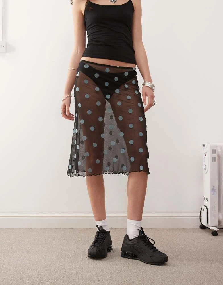 COLLUSION COLLUSION polka dot sheer mesh skirt in black 2