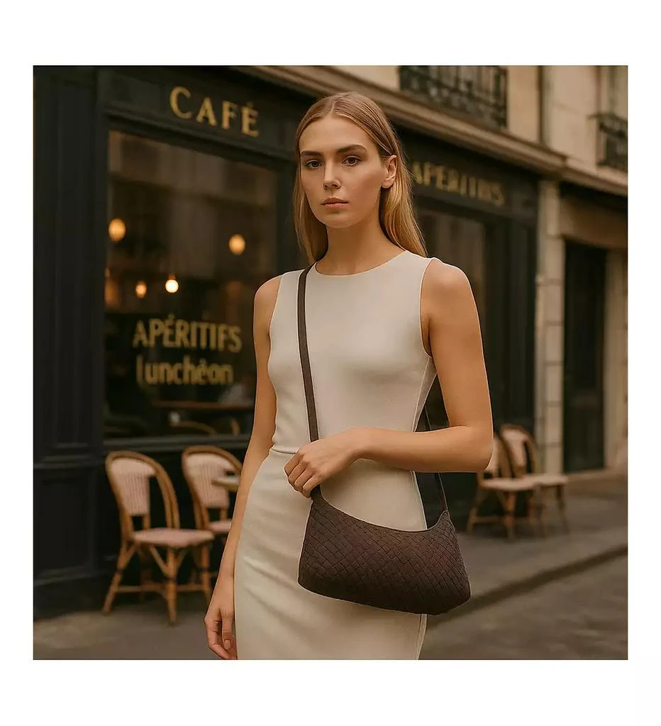 SUSU Woven Suede Baguette Bag with Crossbody Strap 7