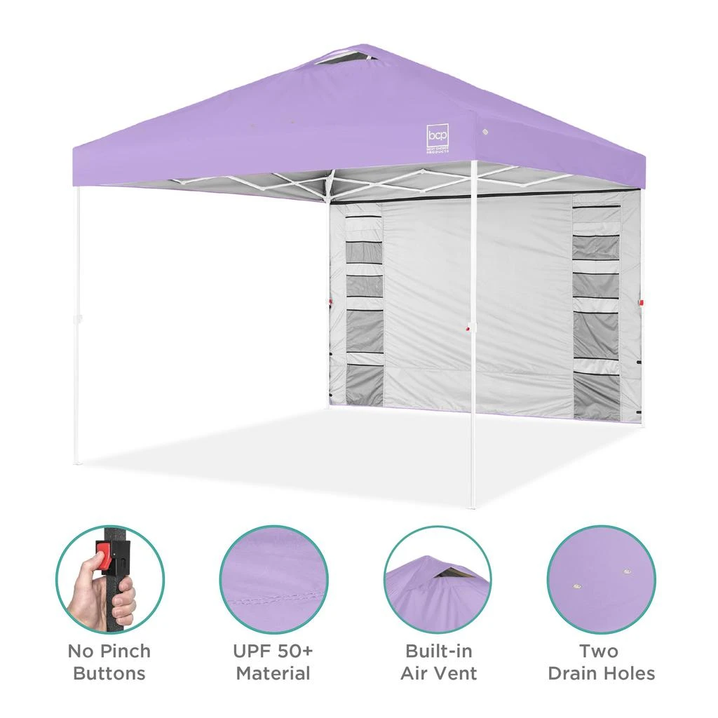 Best Choice Products 10x10ft Easy Setup Pop Up Canopy, Portable Tent w/ Side Wall, 1-Button Push, Case 5