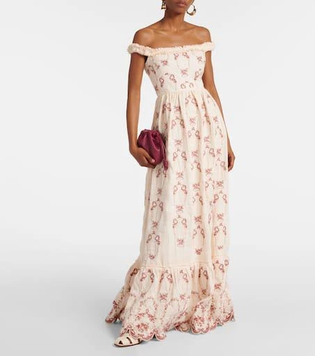 Agua by Agua Bendita Achiote Florero embroidered linen maxi dress 2
