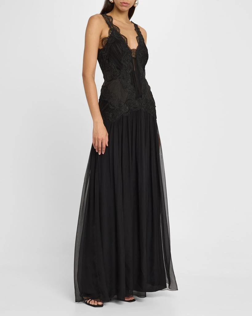 Alberta Ferretti Lace Drop-Waist Organic Chiffon Backless Gown 2