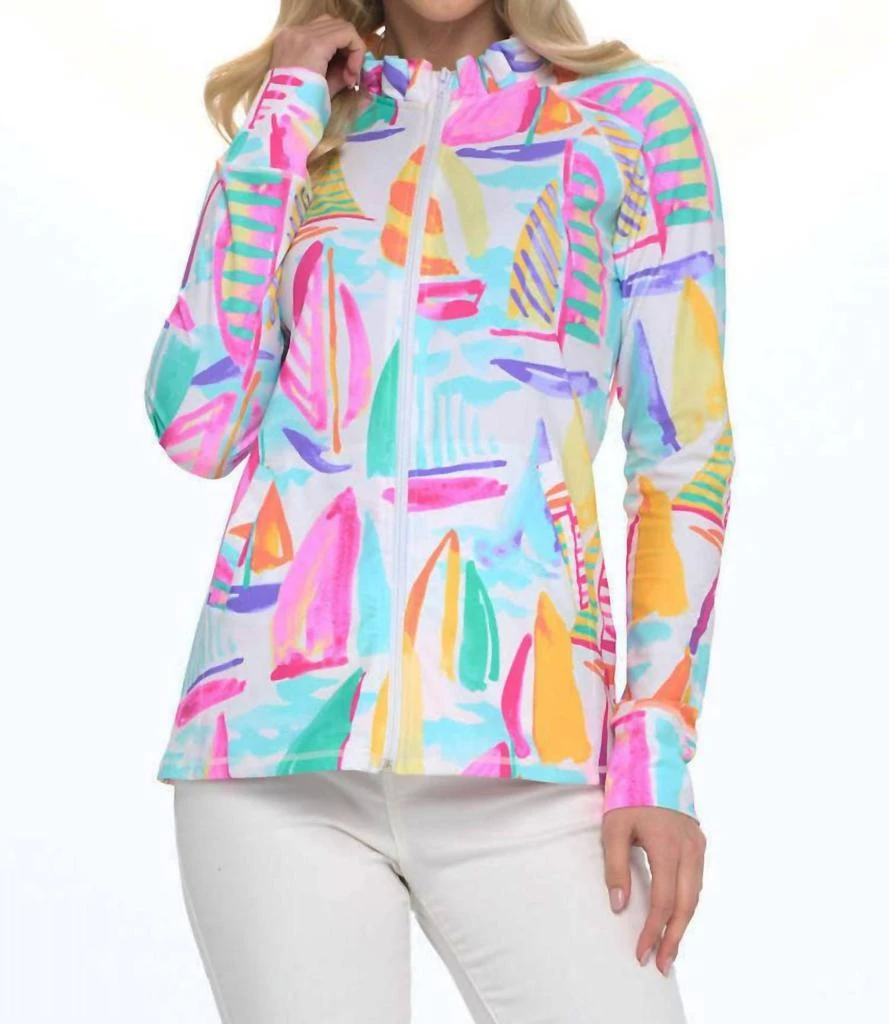 Aryeh MARCIA RUFFLE NECK SAILBOAT PRINT JACKET 1