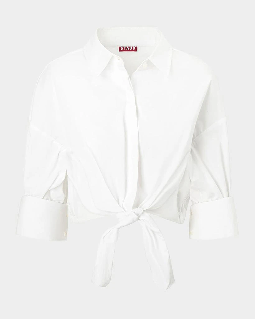 Staud Lisa Tie-Front Cotton Shirting Crop Top 1