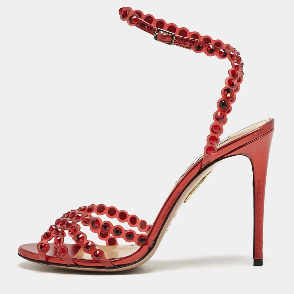 Aquazzura Aquazzura Red PVC Crystal Embellished Tequila Sandals Size 39.5 1