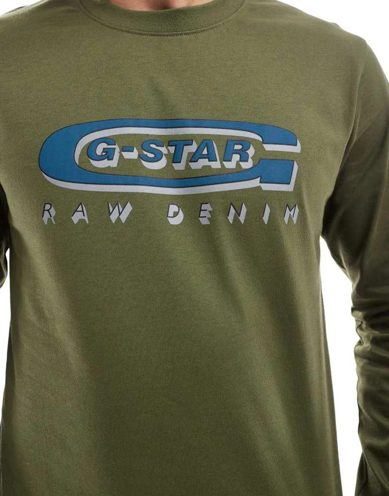 G-Star G-Star long sleeve t-shirt in khaki with old skool logo 3