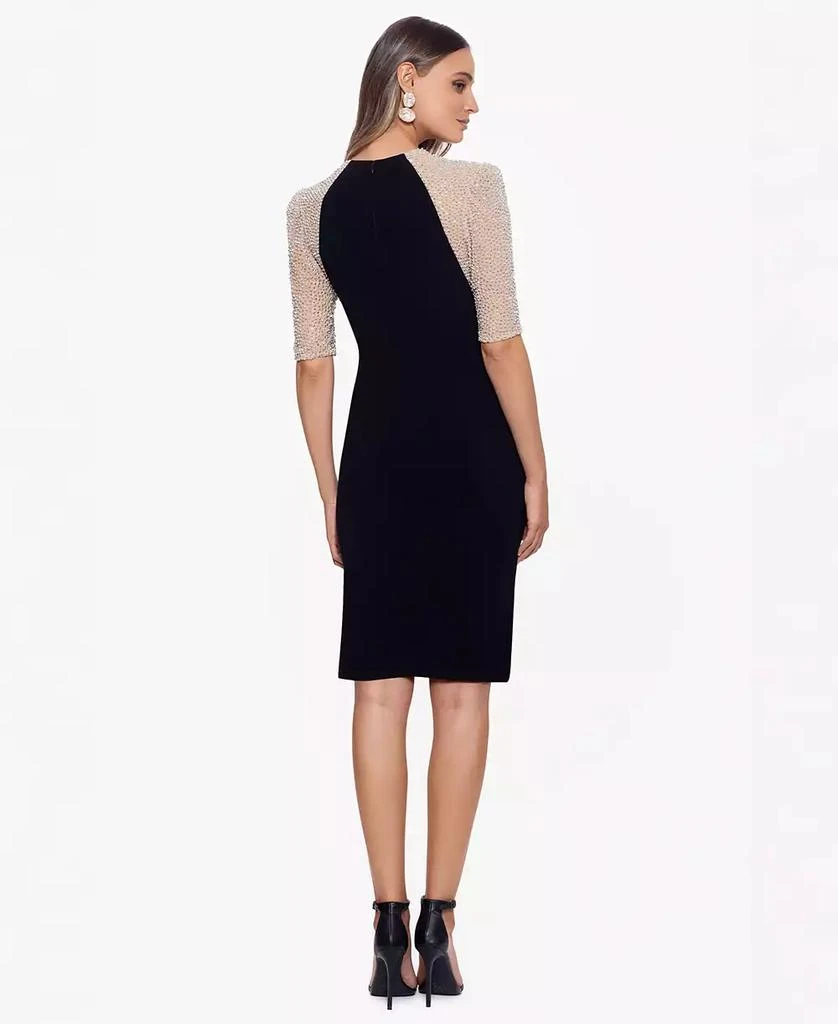xscape short sleeve boat neck floral lace sheath dress Xscape Women's Off-The-Shoulder Pleated-Waist Gown - Navy