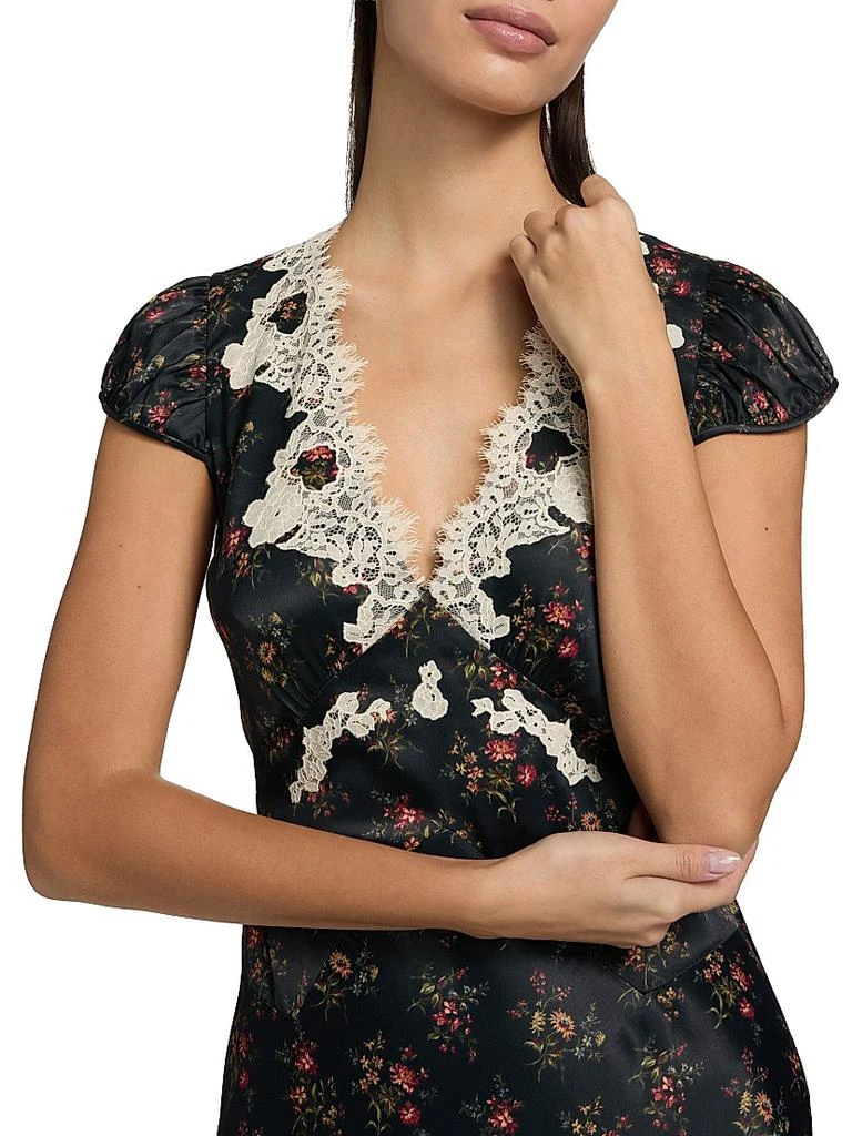 DÔEN Coraline Lace-Trim Floral Satin Midi-Dress 6