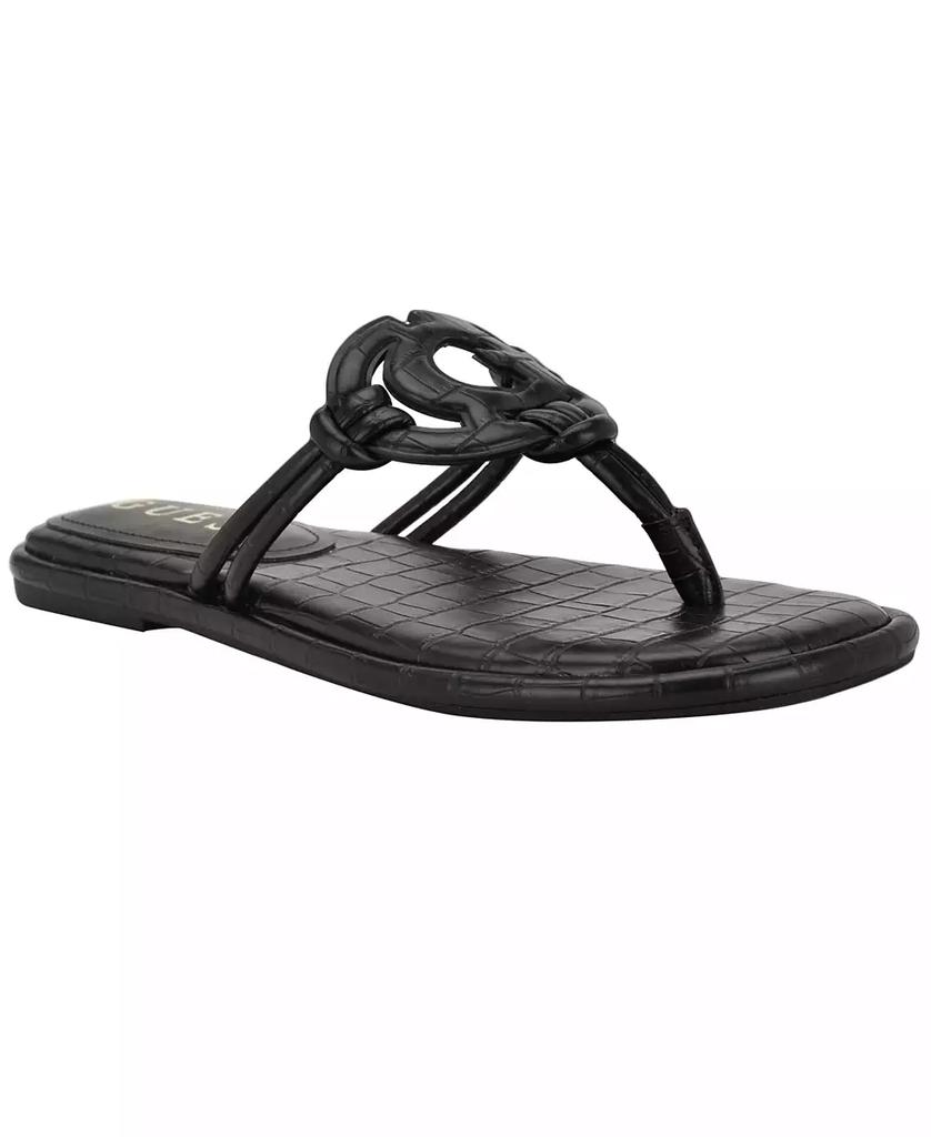 GUESS Women's Saime Embellished G Cutout Flat Thong Sandals