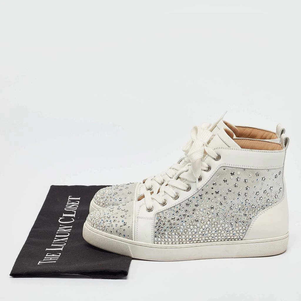 Christian Louboutin Christian Louboutin White/Grey Leather Crystal Embellished High Top Sneakers Size 38.5 9