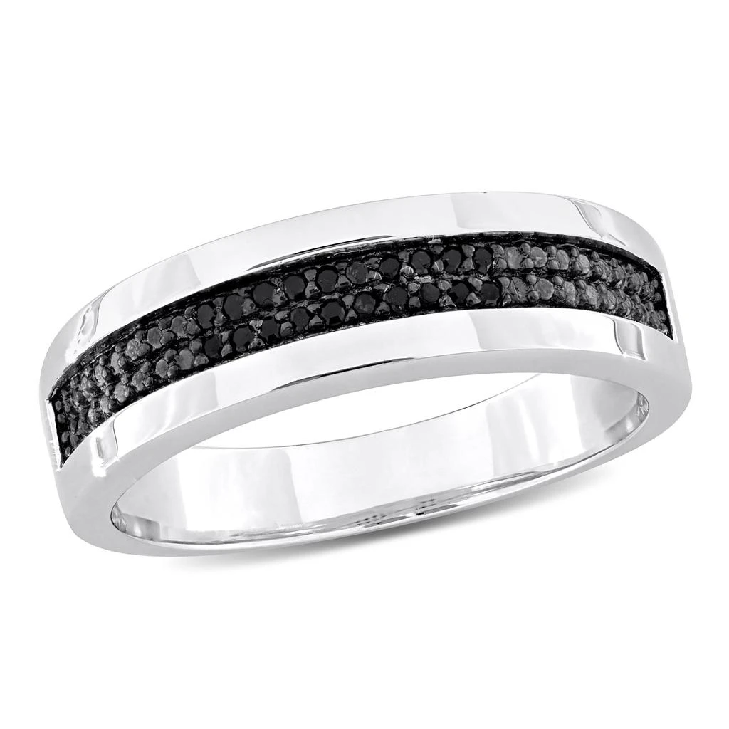 Mimi & Max 1/10ct TDW Black Diamond Men's Double Row Anniversary Band in Sterling Silver 1