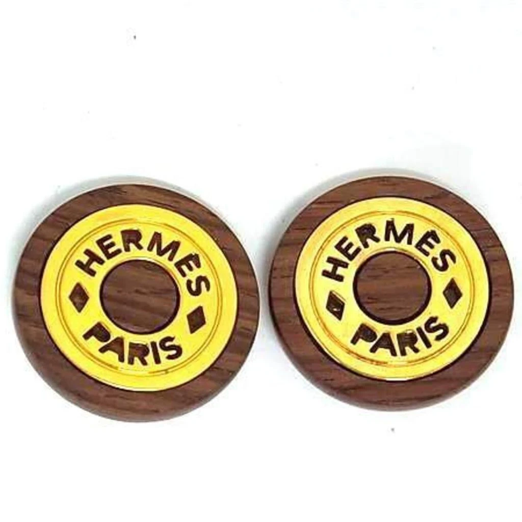 Hermes gold Metal Wood Clip Earrings (Pre-Owned)