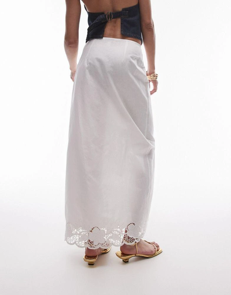 Topshop Topshop cutwork trim midi skirt in white 2