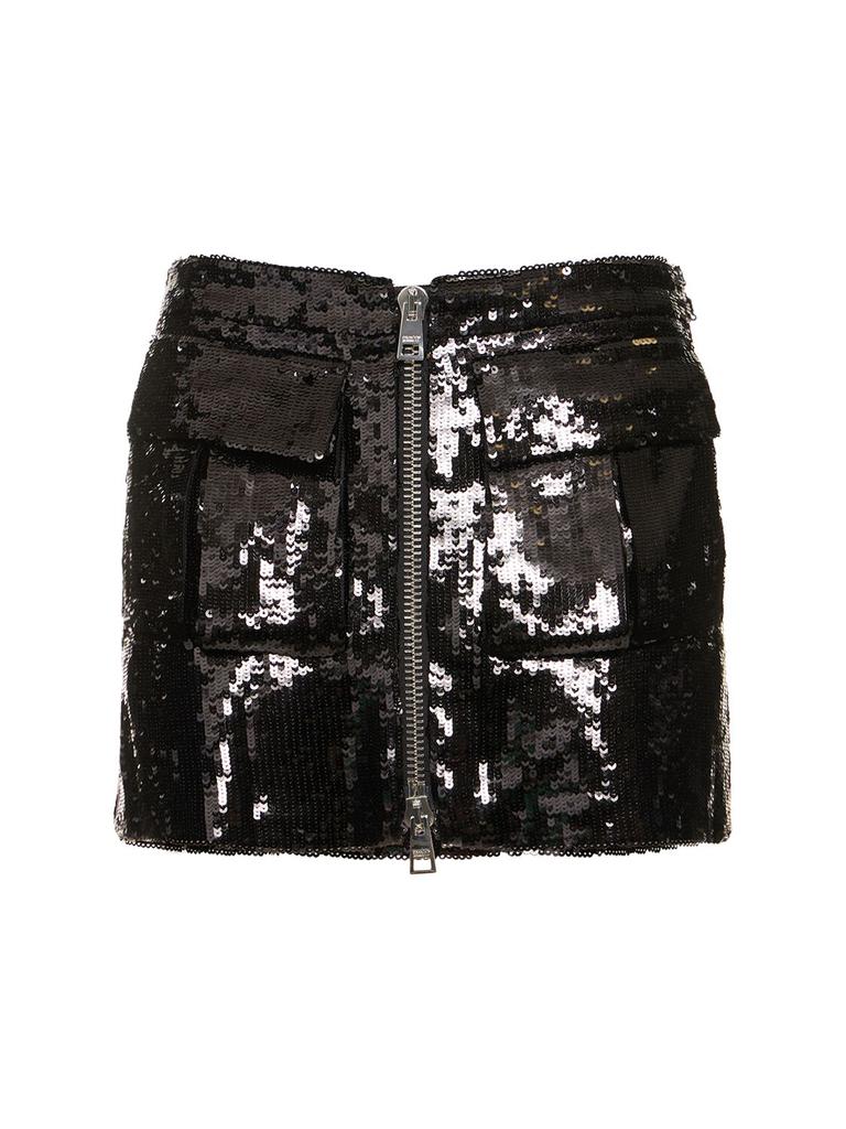 BRANDON MAXWELL Sequined Zipped Mini Skirt