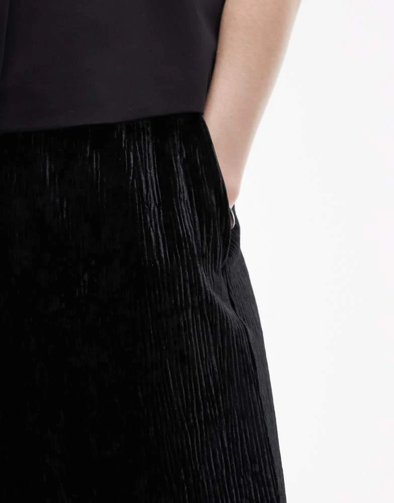 Topshop Tall Topshop Tall crushed velvet wide leg trouser with skinny waistband in black 3