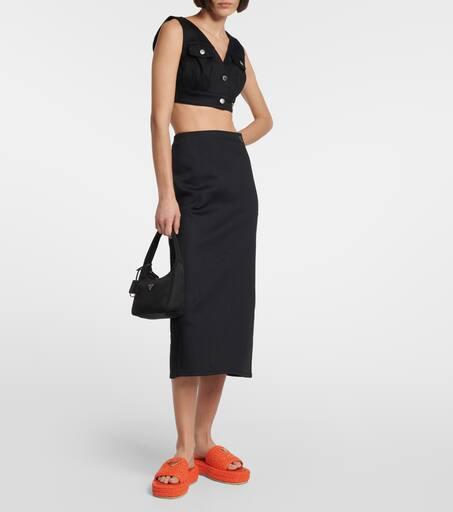 Prada Logo raffia platform slides