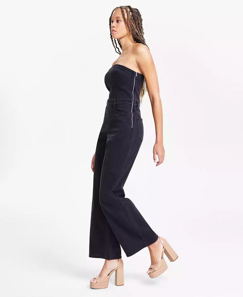 Bar III Women's Strapless Black-Wash Denim Jumpsuit, Exclusively at Macy's