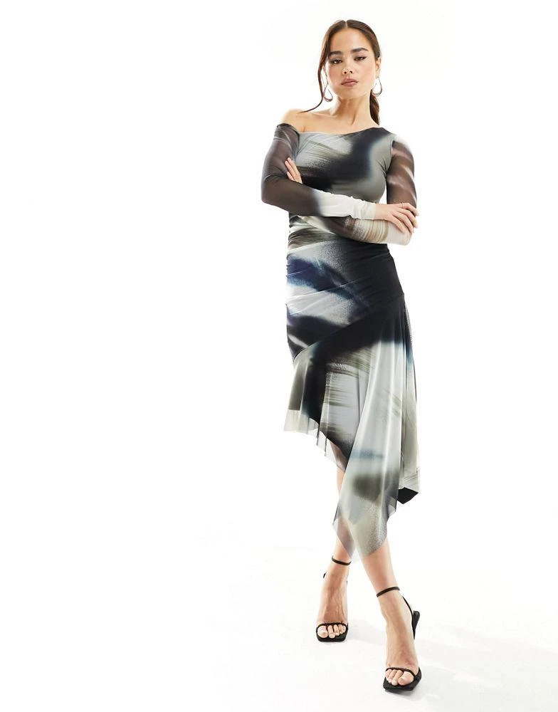 Bershka Bershka mesh midi dress in blue ombre 1