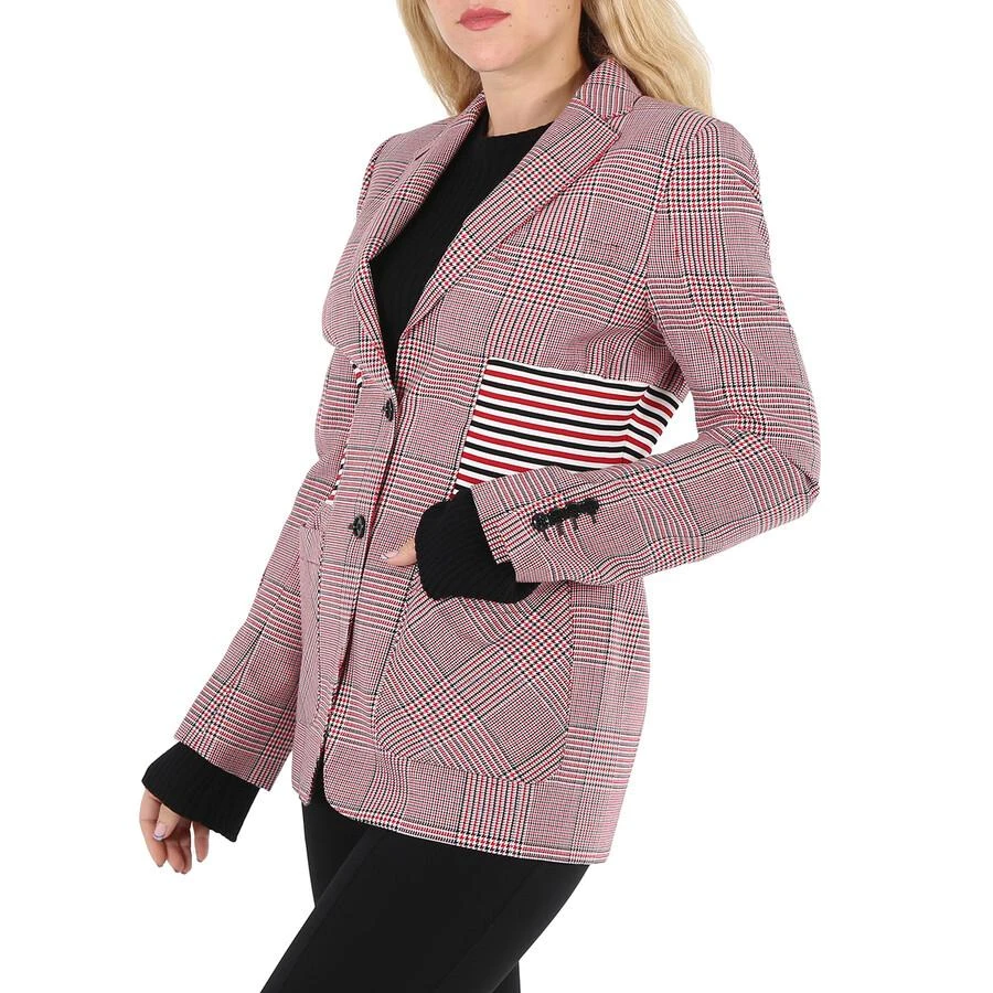 Burberry Ainslee Bright Red Knit Panel Houndstooth Check Wool Jacket 3