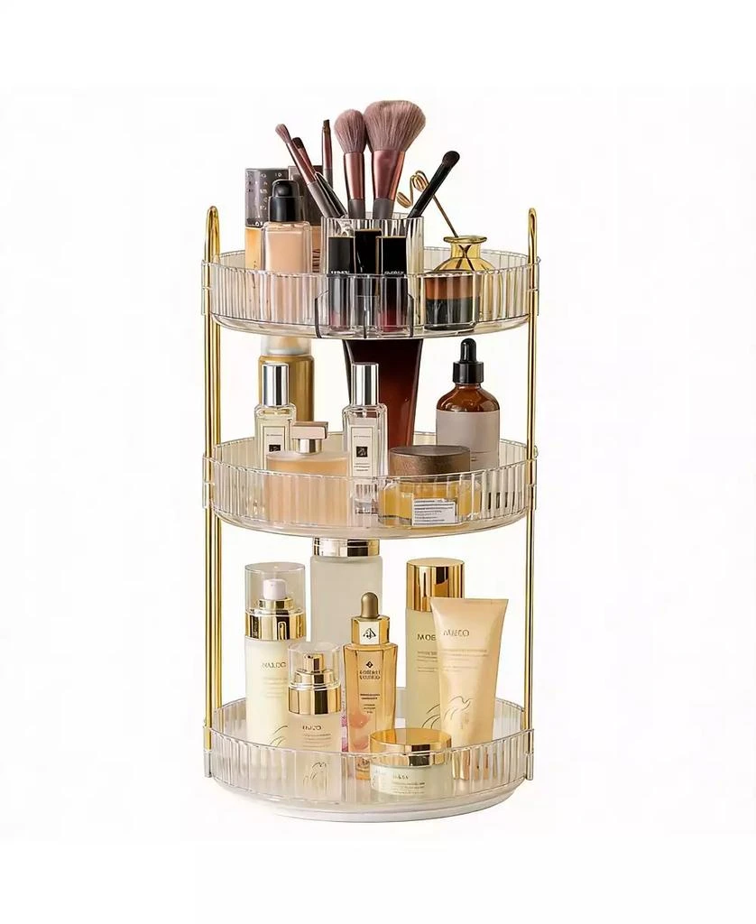 YIGII 360° Rotating Makeup Organizer - 3 Tier, Large Capacity, Easy Assembly, Durable ABS