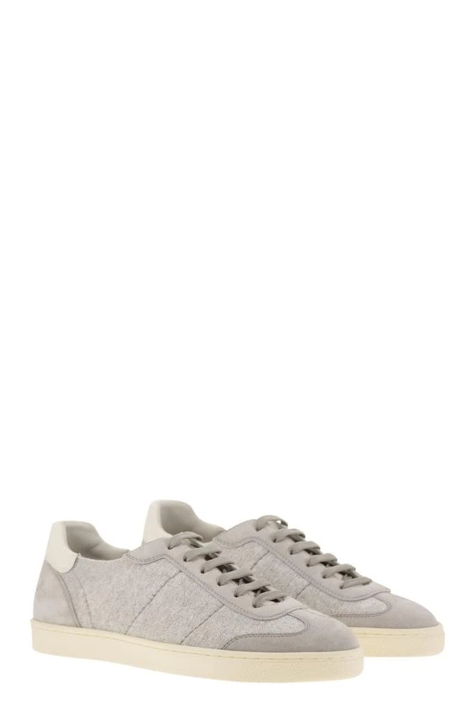 BRUNELLO CUCINELLI COTTON KNIT, WASHED SUEDE AND SOFT CALFSKIN TRAINERS 4