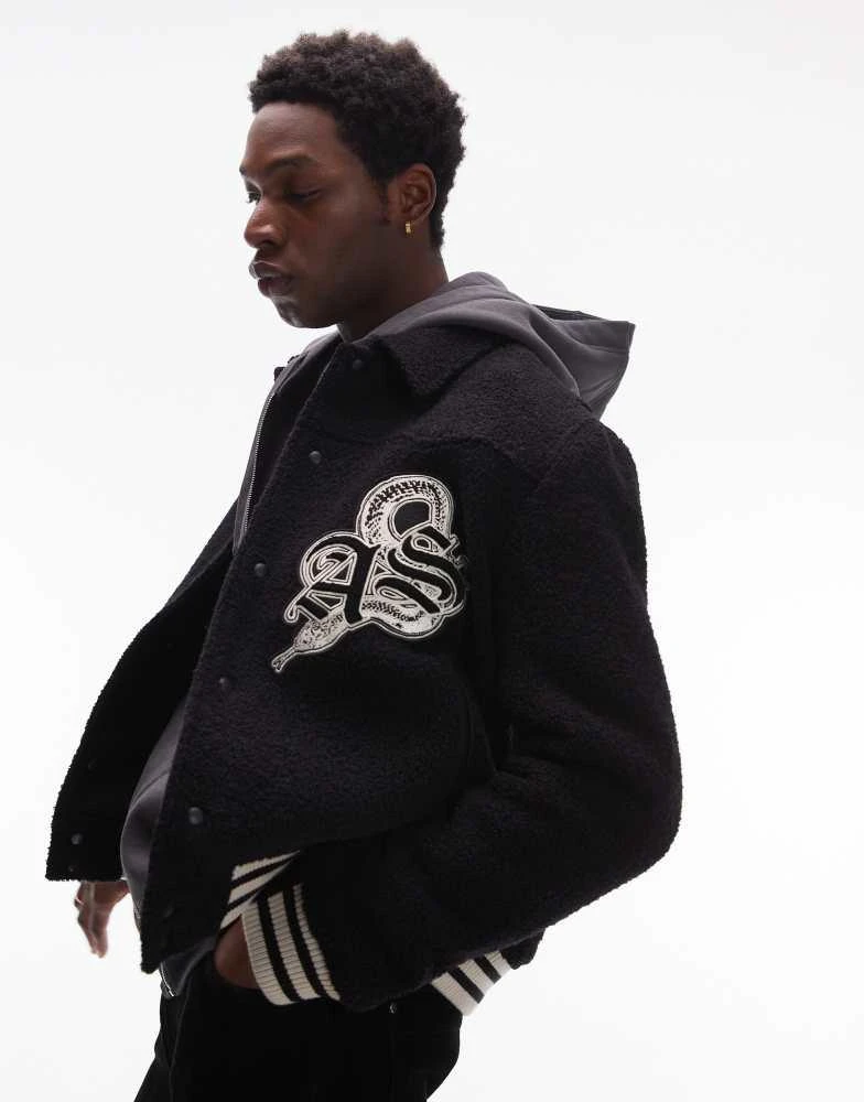 ALL SAINTS AllSaints Ambaum graphic patch bomber jacket in black 1