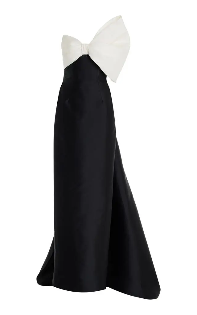 Monique Lhuillier Monique Lhuillier Asymmetric Bow-Detailed Silk Gown - Moda Operandi 1