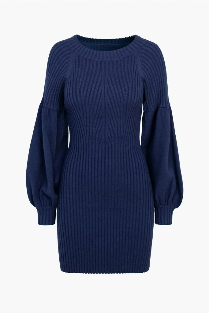 adelyn rae Mellie Ribbed Puff Sleeve Sweater Dress In Marine Blue 2