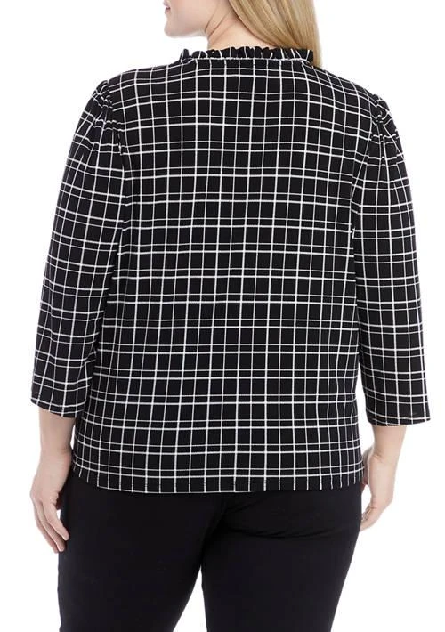 CeCe Plus Size 3 4 Sleeve Ruched Tie Neck Knit Top 2