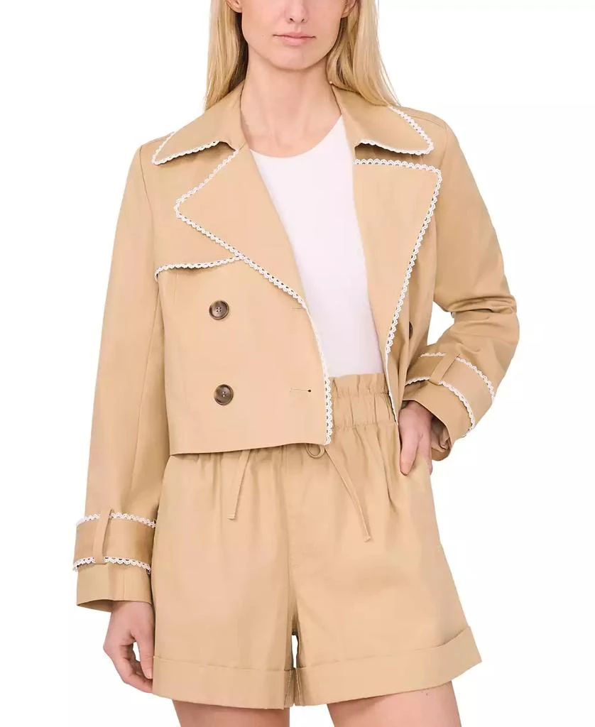 CeCe Women's Cropped Scallop-Trim Trench Jacket 3
