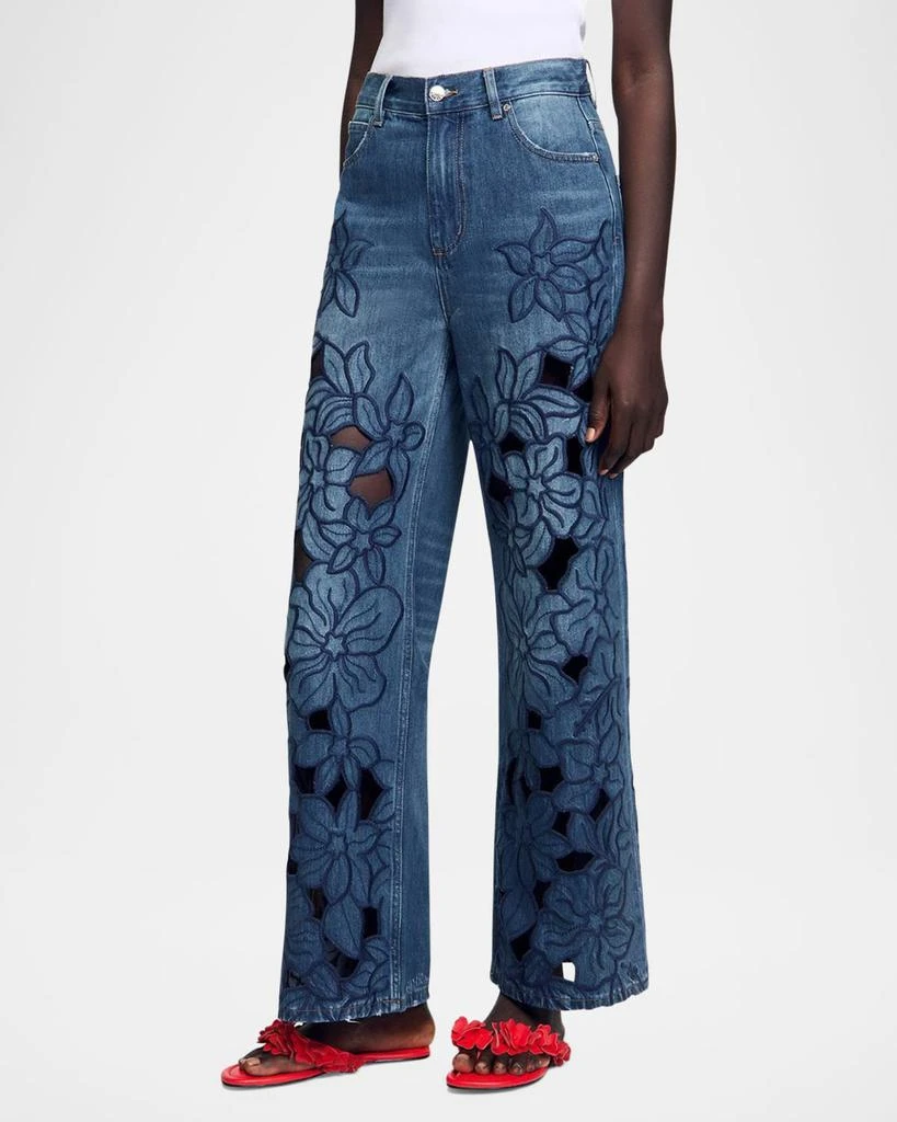 Sandro Spring Floral Embroidered Wide-Leg Jeans 4