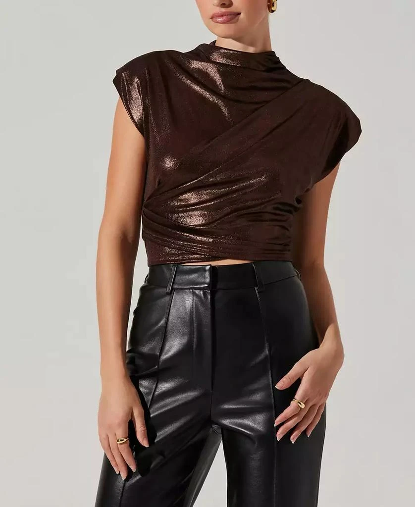 ASTR Women's Solange Metallic Draped Mock Neck Top 1