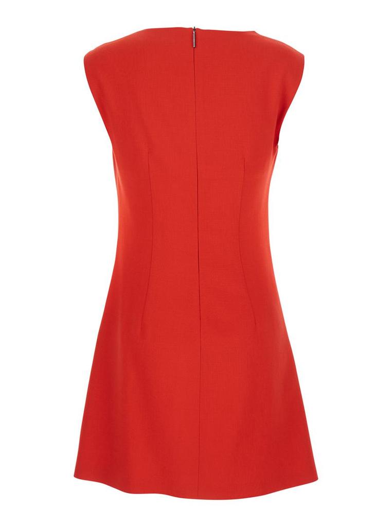 MSGM Red Dress With Ruches Details In Viscose Blend Woman