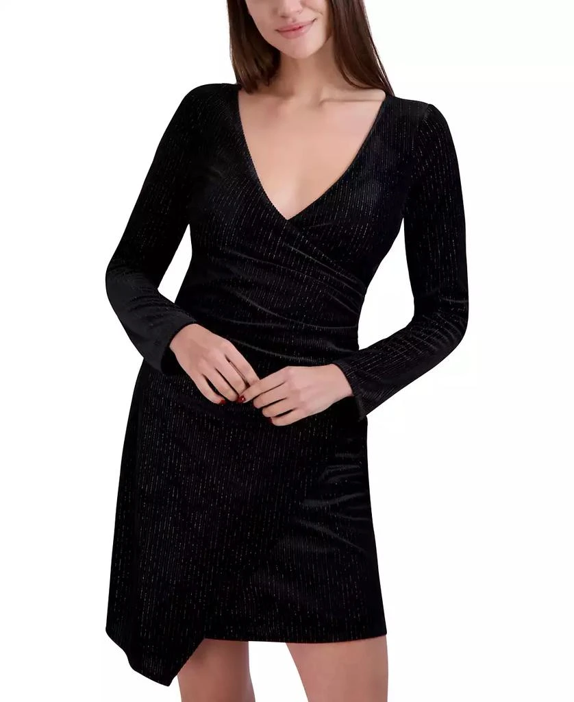 BCBG Women's V-Neck Long-Sleeve Velvet Mini Dress 4