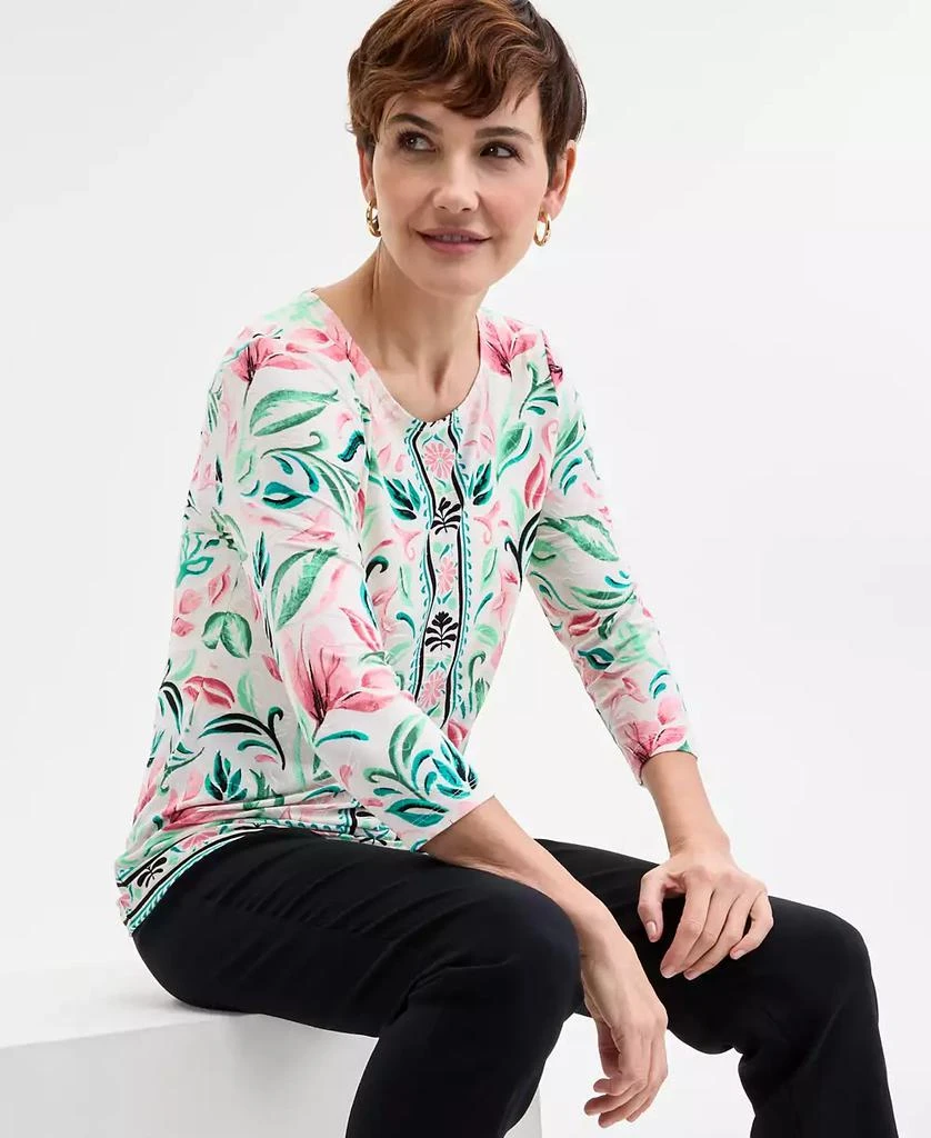 JM Collection Petite 3/4-Sleeve Jacquard Top, Exclusively at Macy's 2