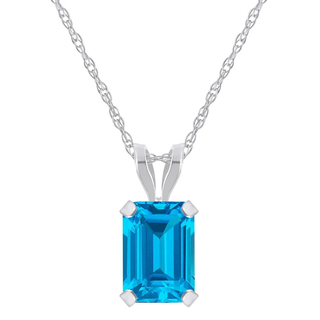 Glistening Jewels 10K Gold 7x5mm Emerald Cut Blue Topaz Pendant Necklace