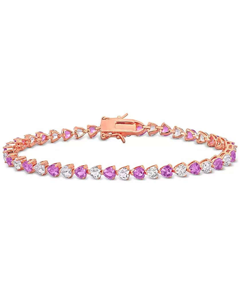 Macy
s Lab-Grown Pink Sapphire (6 ct. t.w.) 
Lab-Grown White Sapphire (6 ct. t.w.) Heart Shape Tennis Bracelet in Rose-Plated Sterling Silver