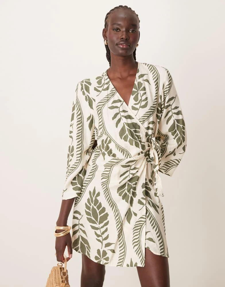 JDY JDY wrap kimono dress beige with khaki palm print 1