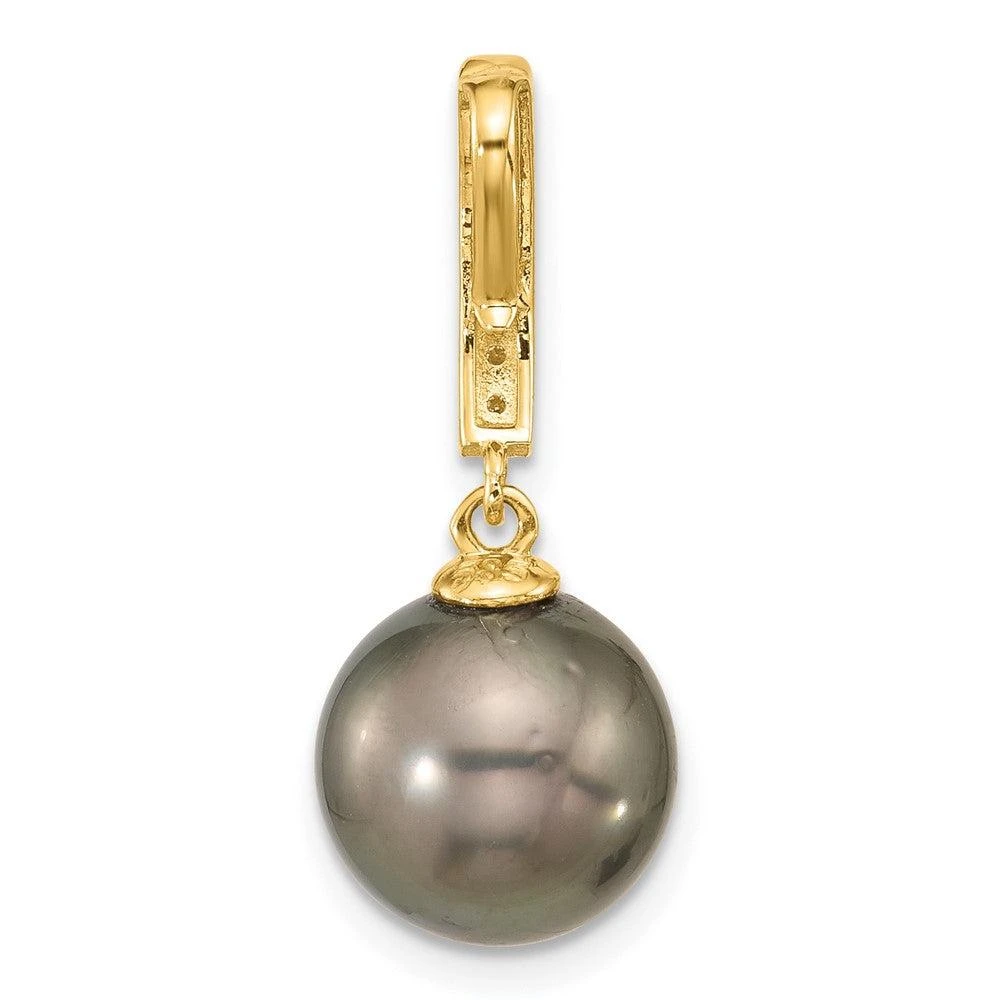 Diamond2Deal 14k Yellow Gold 10mm Black Tahitian Saltwater Cultured Pearl Diamond Chain Slide 2
