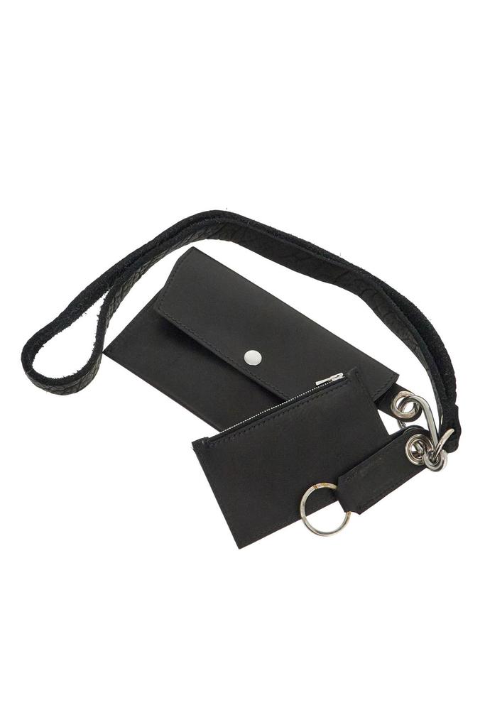 guidi black kangaroo leather card and phone holder with shoulder strap