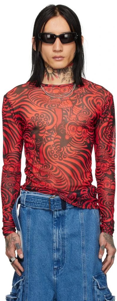 LU'U DAN Red & Black Graphic Long Sleeve T-Shirt 1
